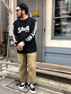「schott（ショット）のSchott/ショット/ARMY FATIGUE PANTS/アーミー ファティーグ パンツ（その他パンツ）」を使った、omata takayaさん（メンズ・172cm）の春コーディネート