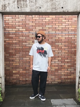 「schott（ショット）のSchott/ショット/SCRIBBLE T-SHIRT（Tシャツ/カットソー）」を使った、omata takayaさん（メンズ・172cm）の夏コーディネート