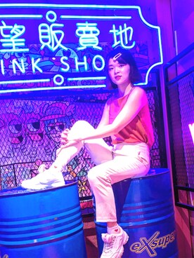 「RAINBOW SHOPのアイテム」を使った、彭莘茹さん（レディース・163cm）の夏コーディネート