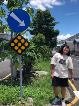 「H&M（エイチ・アンド・エム）のアイテム（Tシャツ/カットソー、ベージュ系）」を使った、Jiangさん（レディース・165cm）の夏コーディネート