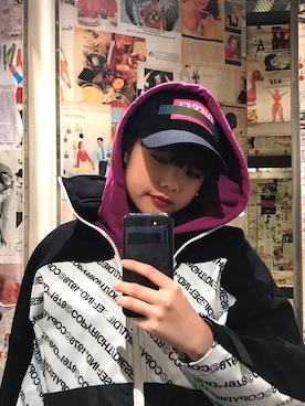 「DIESEL（ディーゼル）のアイテム（ナイロンジャケット）」を使った、Hanaさん（レディース・164cm）の冬コーディネート