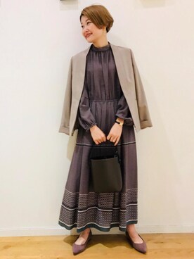 「green label relaxing（グリーンレーベルリラクシング）のCFC スタンド ネック ワンピース（ワンピース、グリーン系）」を使った、erina.iさん（レディース・156cm）の秋コーディネート
