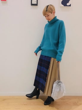 「green label relaxing（グリーンレーベルリラクシング）の[21.5cm~25.5cm]◆FFC ラウンド ショートブーツ(6.5cmヒール)（ブーツ、ブラック系）」を使った、erina.iさん（レディース・156cm）の秋コーディネート