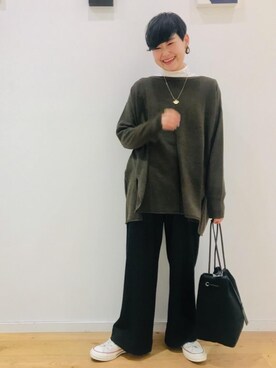 「green label relaxing（グリーンレーベルリラクシング）のSC ベアテン タートルネック プルオーバー（Tシャツ/カットソー、ホワイト系）」を使った、erina.iさん（レディース・156cm）の秋コーディネート