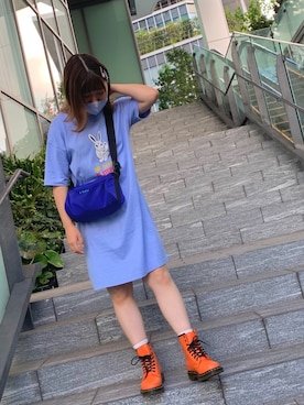 「X-girl（エックスガール）のアイテム（ワンピース/ドレス、ブルー系）」を使った、MoMoNaさん（レディース・157cm）の春コーディネート