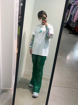 「X-girl（エックスガール）のROPE LOGO S/S MENS TEE（Tシャツ/カットソー、ホワイト系）」を使った、MoMoNaさん（レディース・157cm）の春コーディネート