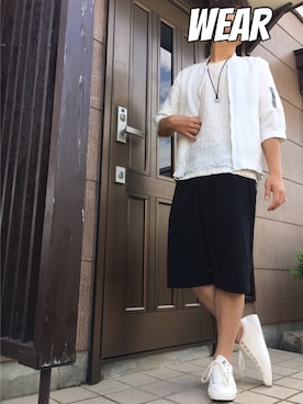 「アイテム（MA-1、ホワイト系）」を使った、けんたろさん（メンズ・177cm）の春コーディネート