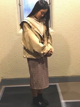 「チェック柄に恋してる」｜「アイテム（マウンテンパーカー）」を使った、あ〜ゆんさん（レディース・155cm）の秋コーディネート