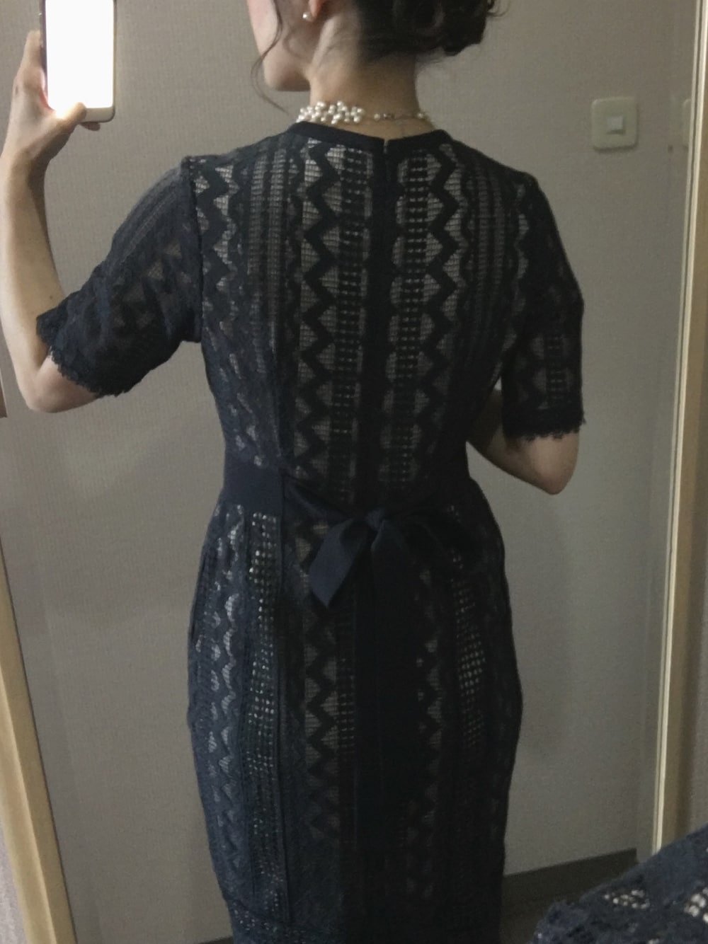 「結婚式 ワンピース、結婚式、レース」｜「LAGUNAMOONのLADY ジオメトリックレースドレス（ドレス、ブルー系）」を使った、kukuku☆さん（レディース・155cm）の秋コーディネートの1枚目の写真