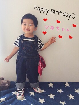 「Levi's（リーバイス）のアイテム（サロペット/オーバーオール）」を使った、KANTAさん（キッズ・80cm）の夏コーディネート