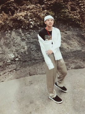 「COMME des GARCONS（コムデギャルソン）のアイテム（シャツ/ブラウス、ホワイト系）」を使った、ケースケさん（メンズ・172cm）の夏コーディネート