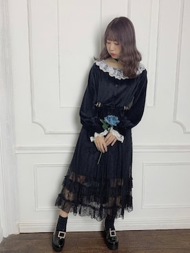 「ベロア」｜「アイテム（ローファー）」を使った、ROJITA_natsumiさん（レディース・150cm）の秋コーディネート