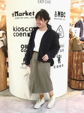 「coen（コーエン）のアイテム（ブルゾン）」を使った、coen  つるおかさん（レディース・151cm）の秋コーディネート