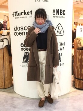 「coen（コーエン）のアイテム（ピーコート）」を使った、coen  つるおかさん（レディース・151cm）の秋コーディネート