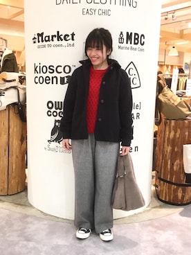 「coen（コーエン）のアイテム（ピーコート）」を使った、coen  つるおかさん（レディース・151cm）の秋コーディネート