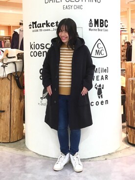 「coen（コーエン）のアイテム（ピーコート）」を使った、coen  つるおかさん（レディース・151cm）の冬コーディネート
