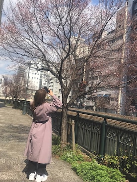 「スラックスパンツ」｜「アイテム（トレンチコート）」を使った、ストロベリーチキンさん（レディース・166cm）の春コーディネート