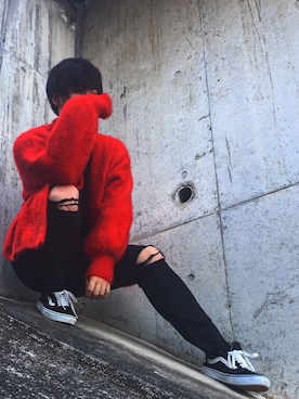 「ダメージスキニー」｜「アイテム（その他アウター）」を使った、かーかっかっかさん（メンズ・180cm）の冬コーディネート