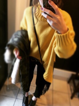 「マスタード」｜「アイテム（ピーコート）」を使った、min.ami..さん（レディース・163cm）の冬コーディネート