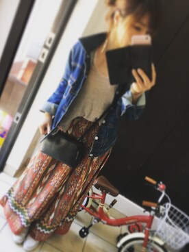 「エスニック」｜「アイテム（デニムジャケット）」を使った、min.ami..さん（レディース・163cm）の夏コーディネート