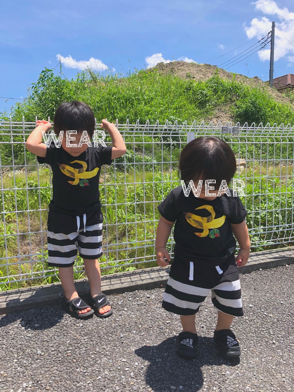 「休日スタイル、おそろいコーデ、兄弟コーディネート、おしゃれさんと繋がりたい」｜「BREEZEのアイテム（Tシャツ/カットソー、ブラック系）」を使った、Harukanaさん（レディース・155cm）の夏コーディネートの1枚目の写真