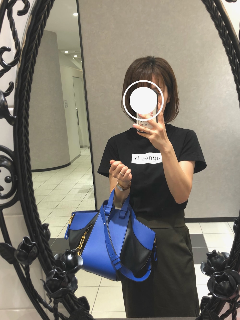 「シンプル、大人カジュアル、ママコーデ、おしゃれさんと繋がりたい、秋色、オトナ女子」｜「agnes b.のT-SHIRTS SERIGRAPHIE（Tシャツ/カットソー、ブラック系）」を使った、Harukanaさん（レディース・155cm）の夏コーディネートの1枚目の写真