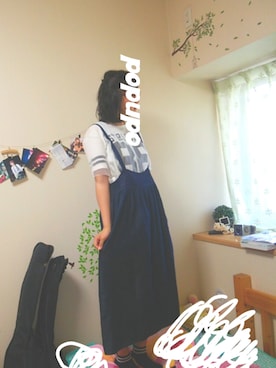 「B.L.U.E（ビーエルユーイー）のアイテム（オールインワン・サロペット）」を使った、popupoさん（レディース・157cm）の夏コーディネート