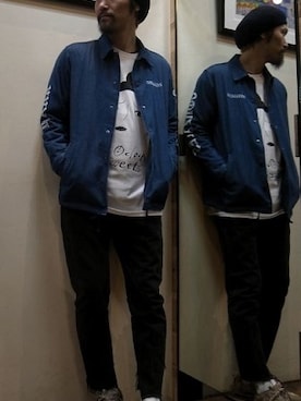 「INFIELDER DESIGN（インフィールダーデザイン）のアイテム（ハンチング/ベレー帽）」を使った、gigileさん（メンズ・180cm）の冬コーディネート