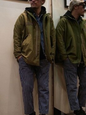 「INFIELDER DESIGN（インフィールダーデザイン）のアイテム（キャップ）」を使った、gigileさん（メンズ・180cm）の冬コーディネート