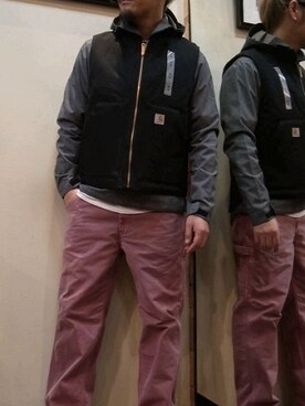 「ワークベスト」｜「アイテム（ジャケット/アウター）」を使った、gigileさん（メンズ・180cm）の冬コーディネート
