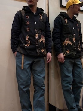 「MANEBU（マネブ）のアイテム（スリッポン）」を使った、gigileさん（メンズ・180cm）の冬コーディネート