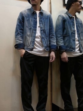 「ジャージーパンツ」｜「アイテム（ハンチング/ベレー帽）」を使った、gigileさん（メンズ・180cm）の春コーディネート