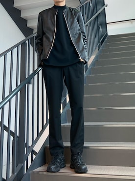 「スタッフセンバツ」｜「アイテム（ライダースジャケット）」を使った、UT  ださん（メンズ・175cm）の春コーディネート