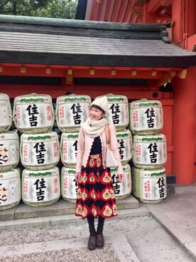 「スカラップ」｜「アイテム（ノーカラージャケット）」を使った、サトミィさん（レディース・156cm）の冬コーディネート