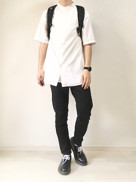 「ノーカラーシャツ」｜「アイテム（アナログ腕時計）」を使った、TAROさん（メンズ・174cm）の夏コーディネート
