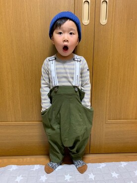 「アイテム（オールインワン・サロペット）」を使った、𝘴𝘺_𝘤𝘩𝘢𝘮さん（キッズ・90cm）の秋コーディネート
