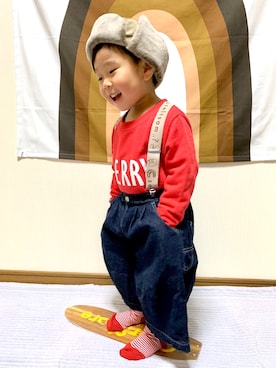 「MEIN HEIM（マイン　ハイム）のアイテム」を使った、𝘴𝘺_𝘤𝘩𝘢𝘮さん（キッズ・90cm）の秋コーディネート