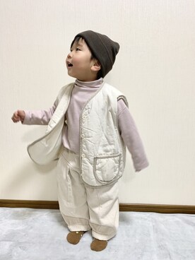 「ＣＡＭＥＬ（キャメル）のアイテム（パンツ）」を使った、𝘴𝘺_𝘤𝘩𝘢𝘮さん（キッズ・90cm）の冬コーディネート