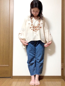 「スモックブラウス」｜Haruhiさん（レディース・148cm）の夏コーディネート