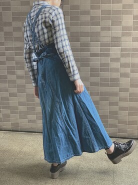 「デニムワンピース」｜🌷さん（レディース・157cm・10代）の春コーディネート