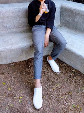 「H:CONNECT（エイチコネクト）のアイテム（パンツ）」を使った、Lanxtonさん（メンズ・179cm）の春コーディネート