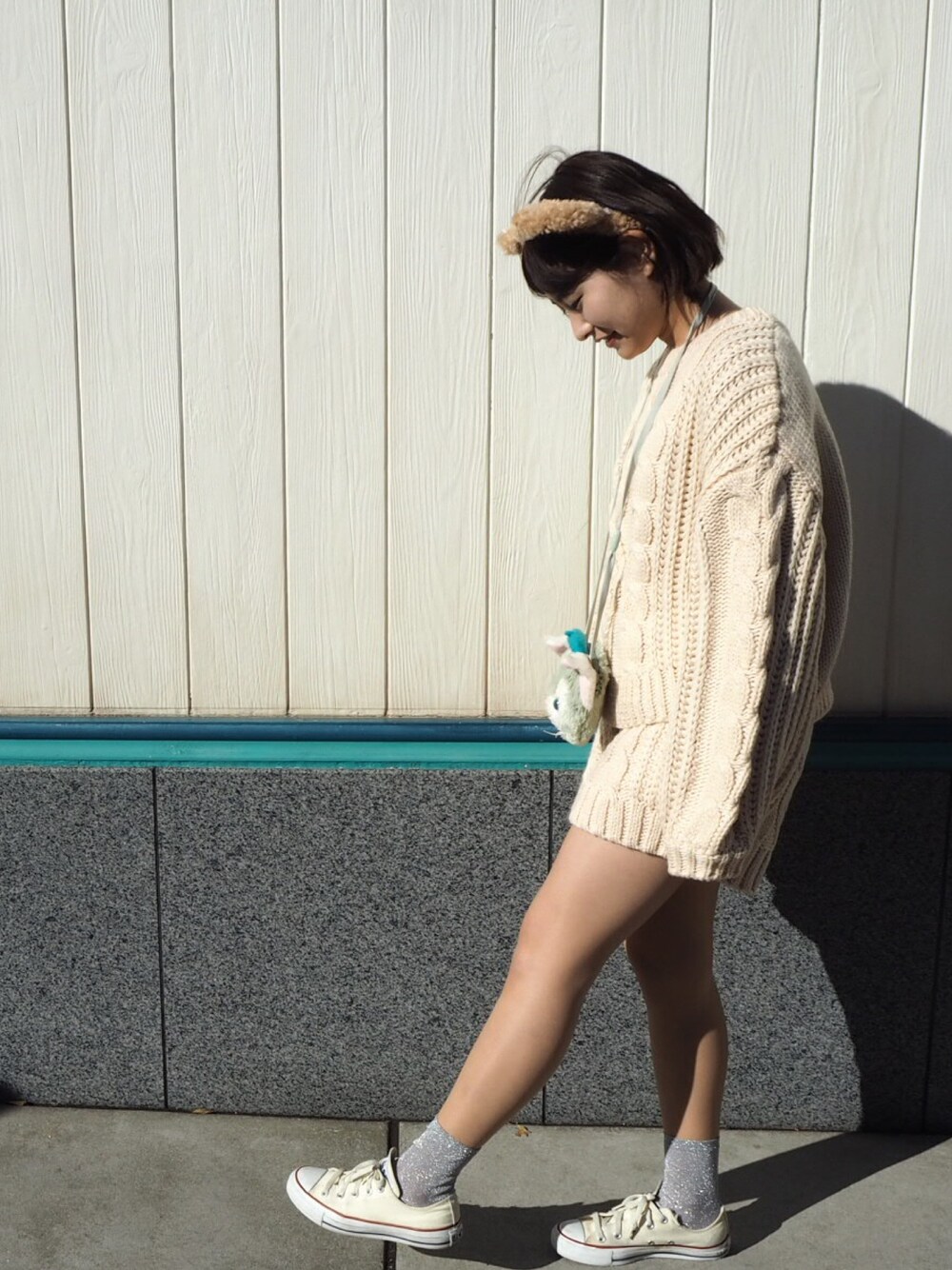 「disney sea、ニット、knit、SETUP、セットアップ、ニットセットアップ、ディズニーシー、リンクコーデ、ダッフィー、ootd」｜「WEGOのWEGO/ケーブルロービングニット（ニット/セーター、ベージュ系）」を使った、CCCさん（レディース・152cm）の冬コーディネートの1枚目の写真