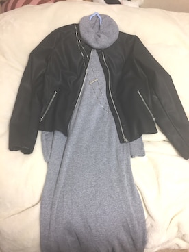 「UNIQLO（ユニクロ）のアイテム（ライダースジャケット、ブラック系）」を使った、ぐで子さん（レディース・167cm）の冬コーディネート