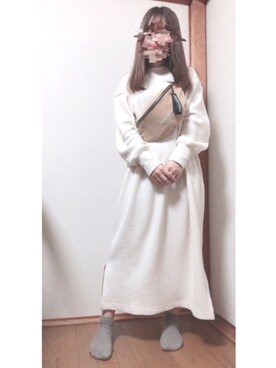 「B:MING by BEAMS（ビーミングバイビームス）のJE MORGAN × B:MING by BEAMS / 別注 バックヘンリー ワンピース 19AW（ワンピース、ホワイト系）」を使った、mn18k_milkさん（レディース・158cm）の春コーディネート