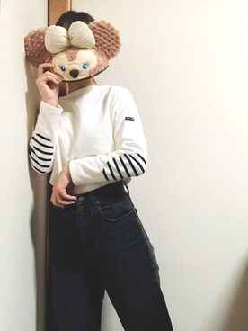 「SAINT JAMES（セントジェームス）のアイテム（トップス、ホワイト系）」を使った、mn18k_milkさん（レディース・158cm）の春コーディネート