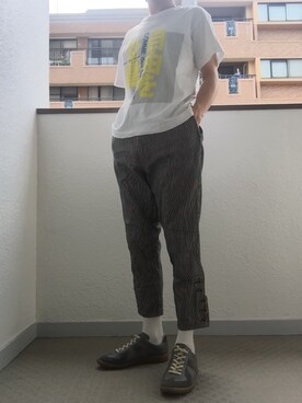 「COMME des GARCONS（コムデギャルソン）のアイテム（Tシャツ/カットソー、ホワイト系）」を使った、Ko–heiさん（メンズ・168cm）の夏コーディネート