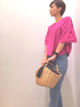 「SEVENDAYS=SUNDAY（セブンデイズサンデイ）のアイテム（かごバッグ）」を使った、YUKAKOさん（レディース・162cm）の夏コーディネート