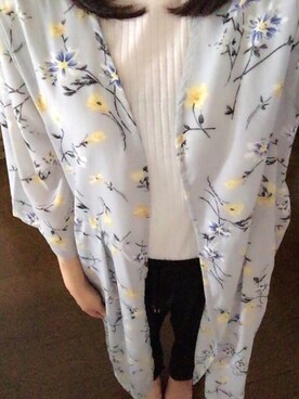 「Green　Parks（グリーンパークス）の・SET2点 花柄ロングカーデ+Tシャツ（カーディガン/ボレロ、ブルー系）」を使った、°＊さり＊°さん（レディース）の夏コーディネート