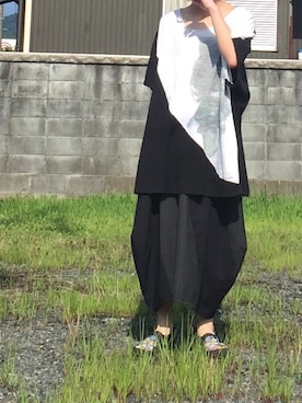 「my beautiful landlet（マイビューティフルランドレット）のアイテム（スカート）」を使った、404さん（メンズ・169cm）の夏コーディネート