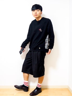 「ボーダーソックス」｜「アイテム（スウェット）」を使った、うるぐすさん（メンズ・171cm）の春コーディネート